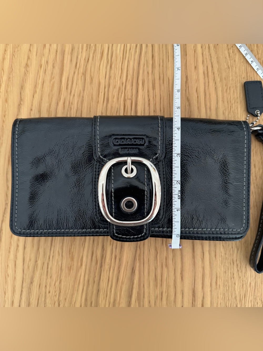 Coach Black Patent Leather Buckle Wristlet - Picture 12 of 12